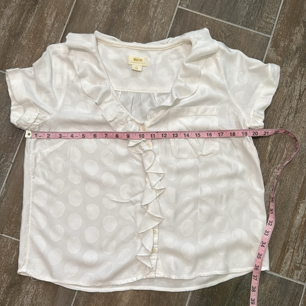 Anthropologie Maeve Jojo Ruffled Button- White Size M/P - Picture 7 of 10